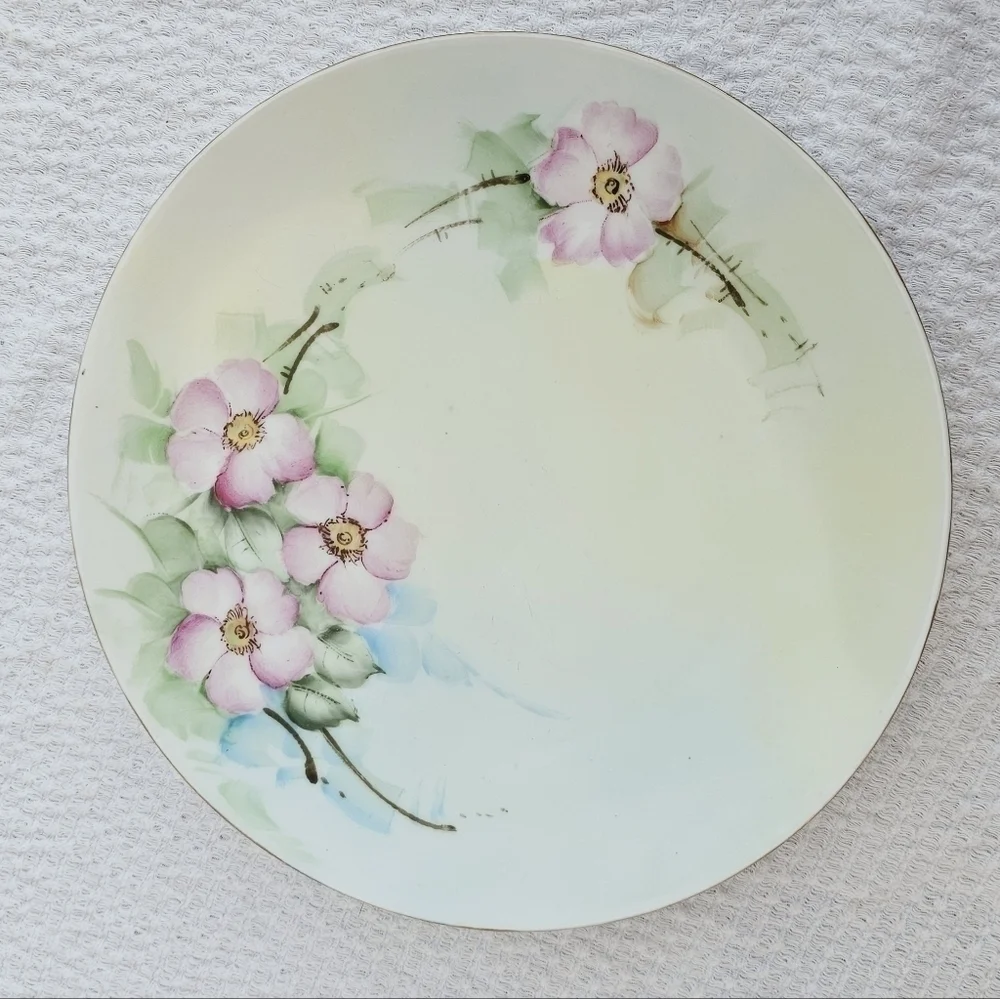 Thomas Bavaria Collectors Porcelain Plate Pink Flowers gold rim plate size 7.5